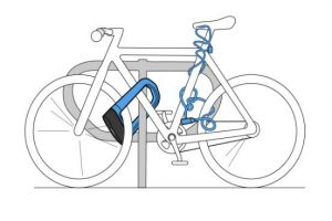 Image d'un vélo bien attaché à un point fixe via un antivol