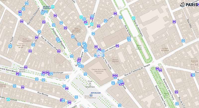 Carte des stationnements deux-roues à Paris